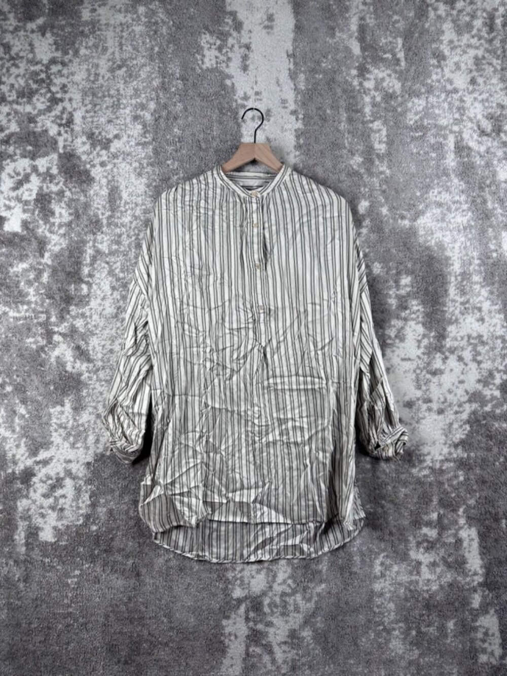 Isabel Marant Etoile Shirt Dress EU 34 Womens Satin White Henley Green Stripe